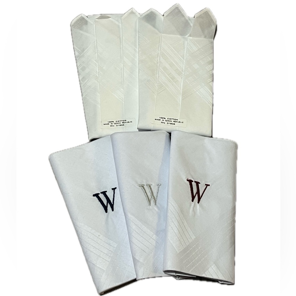 Men’s White Monogrammed “W” Handkerchief Set